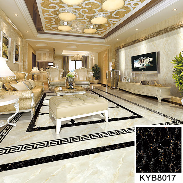 02香蕉APP直播陶大理石瓷砖：黑金花KYB8017地面铺贴效果图